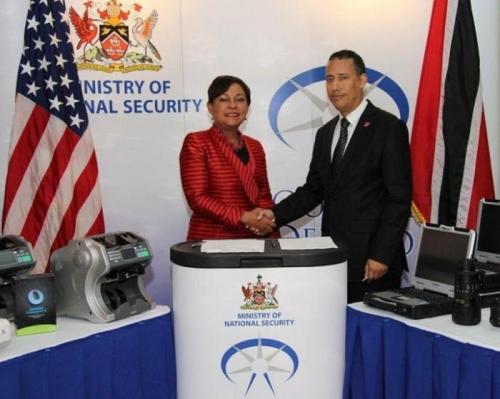 Chargé d’Affairs of the U.S. Embassy in Port of Spain Margaret Diop and Minister of National Security Gary Griffith