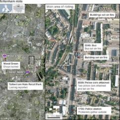 Location of incidents from the 2011 Tottenham, London riots